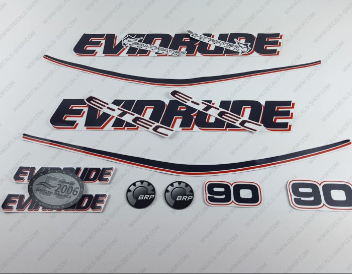 Evinrude 90HP E-tec White Cowl Outboard Decal Kit